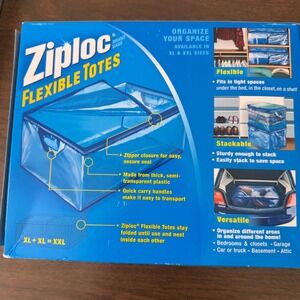 Ziploc Flexible Totes XL Blue Semi-Transparent Storage Bag Zipper Closure Handle